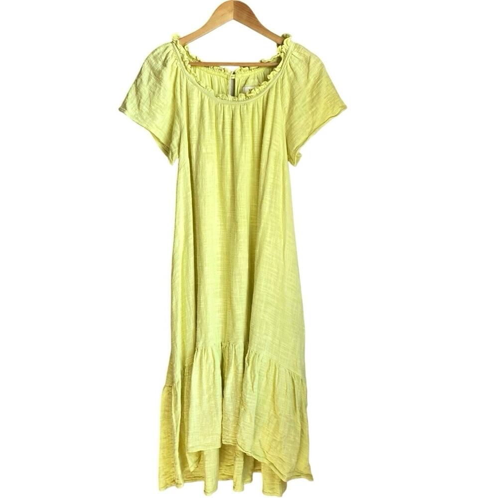 MAEVE ANTHROPOLOGIE Selah Drop Waist Tiered Ruffle Midi Oversized Dress S Yellow